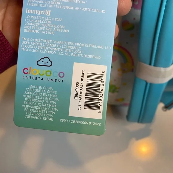 Loungefly Care Bears Mini Backpack NWT 40th Anniversary Blue Zip Rainbow Bag - Picture 8 of 11